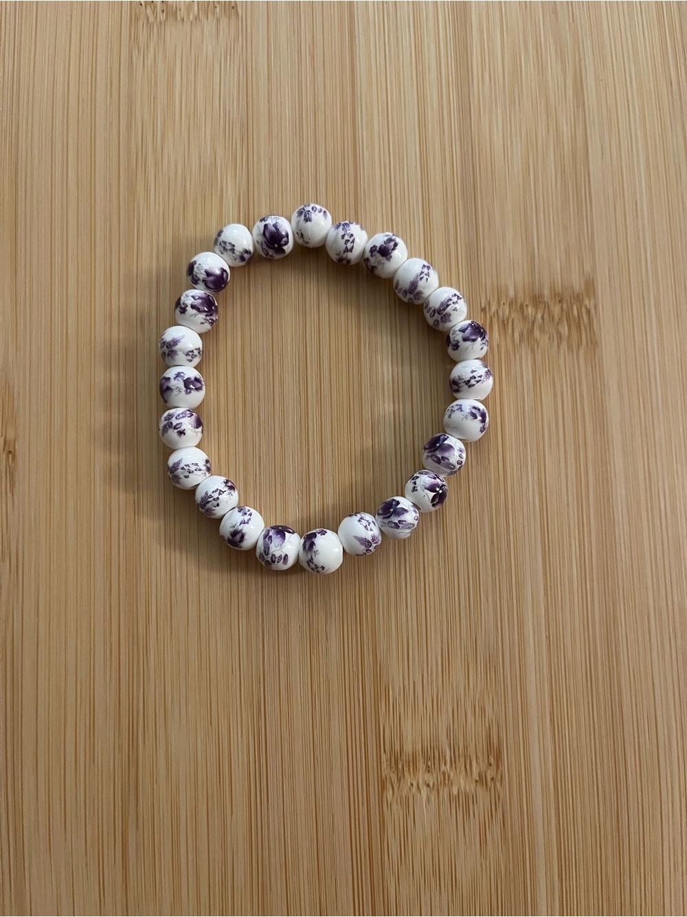 Purple Floral Beaded Bracelet - Glass Beads